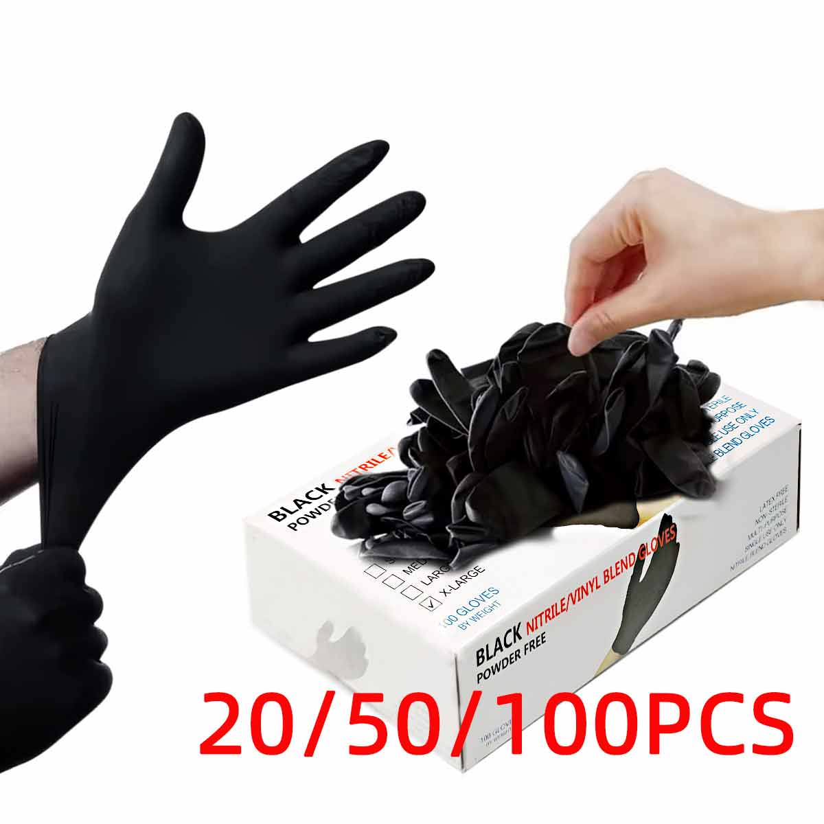 20/50/100pcs 검정색 비닐 장갑 식품 등급 장 - Rubber Glove Cleaning 리뷰 및 가격